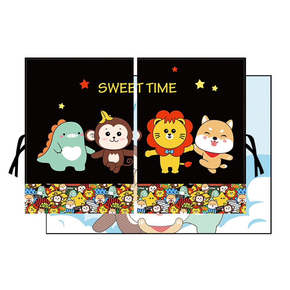 Kids car window sunshade featuring adorable cartoon characters, ensures sun glare protection.