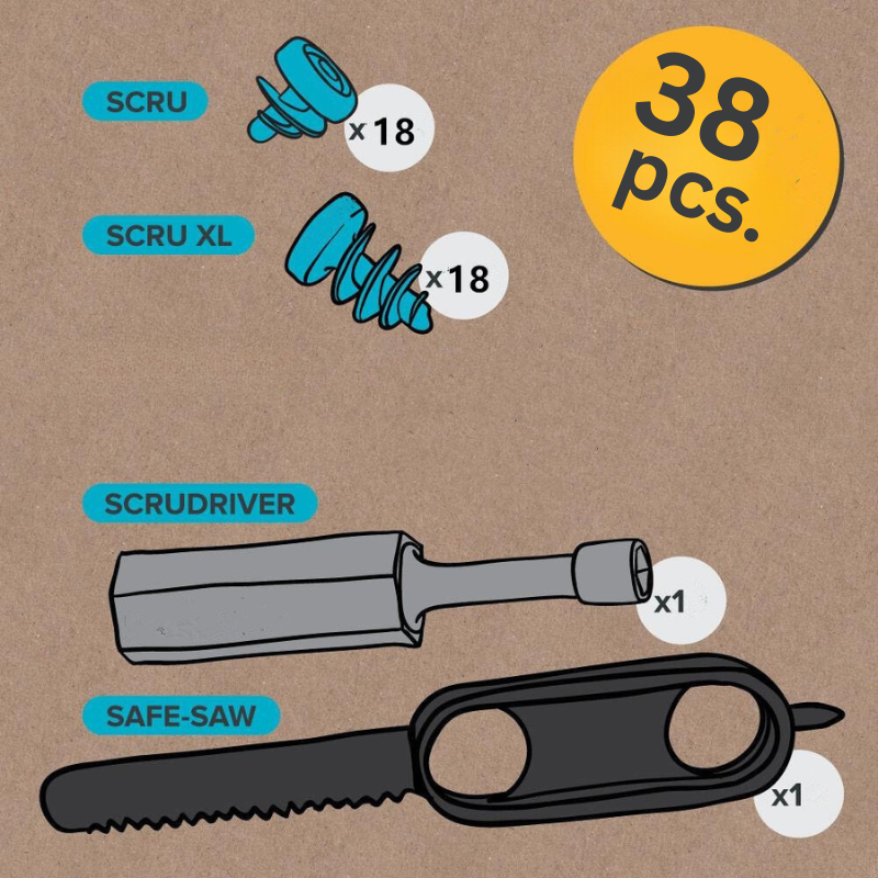 Children's cardboard crafting toolkit with scissors, glue, and colorful cardboard shapes for creative play