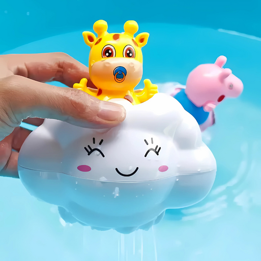 Children's cloud bath toy, green, for gentle waterfall fun and sensory play in the tub, made from ABS plastic