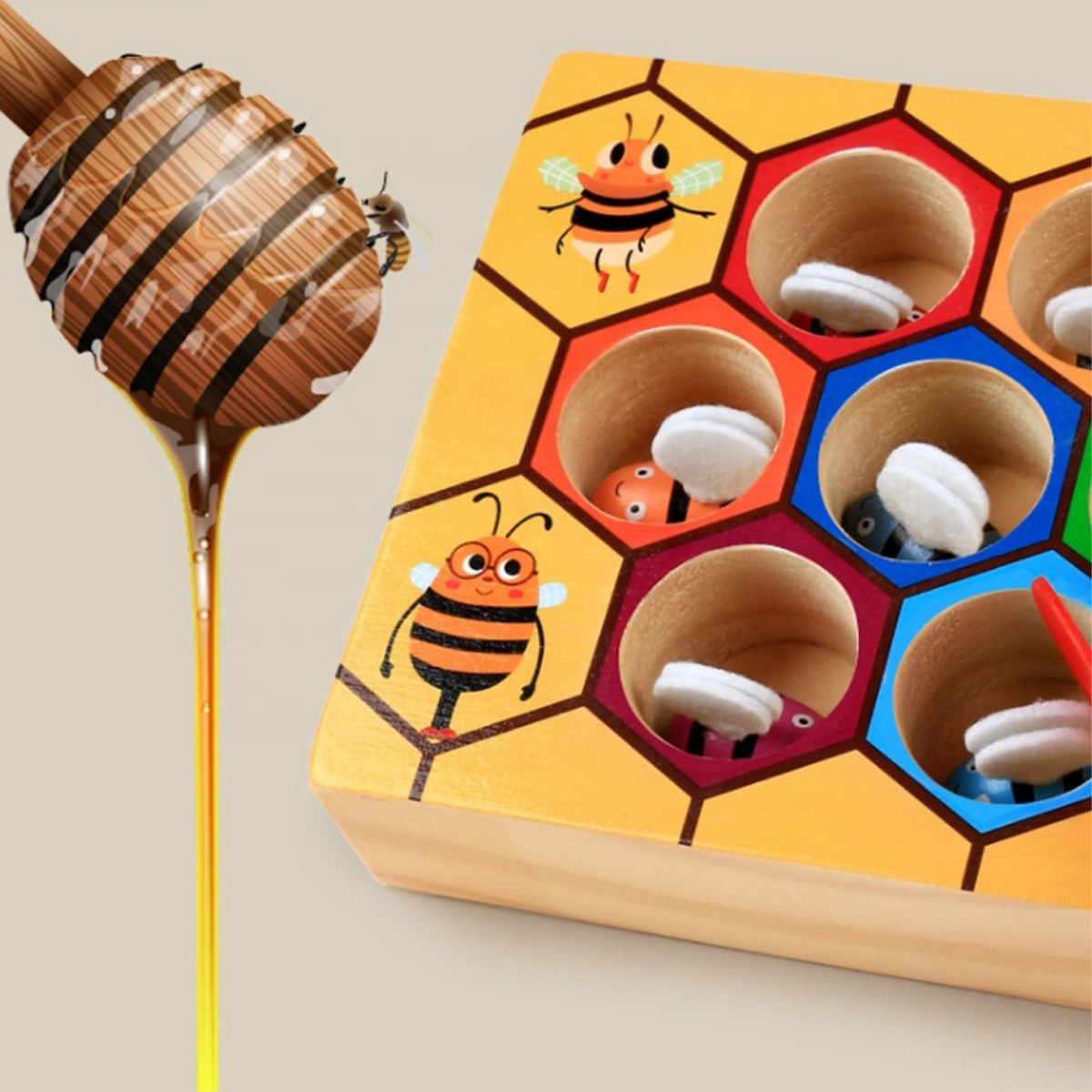 Preschool learning beehive toy, wooden puzzle for color identification & sorting