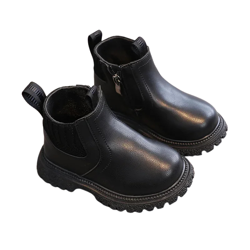 Blue boys' cozy ankle boots with non-slip sole, ensuring warmth and safety for winter playtime.