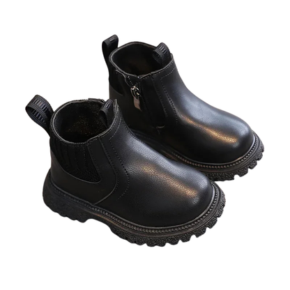 Blue boys' cozy ankle boots with non-slip sole, ensuring warmth and safety for winter playtime.