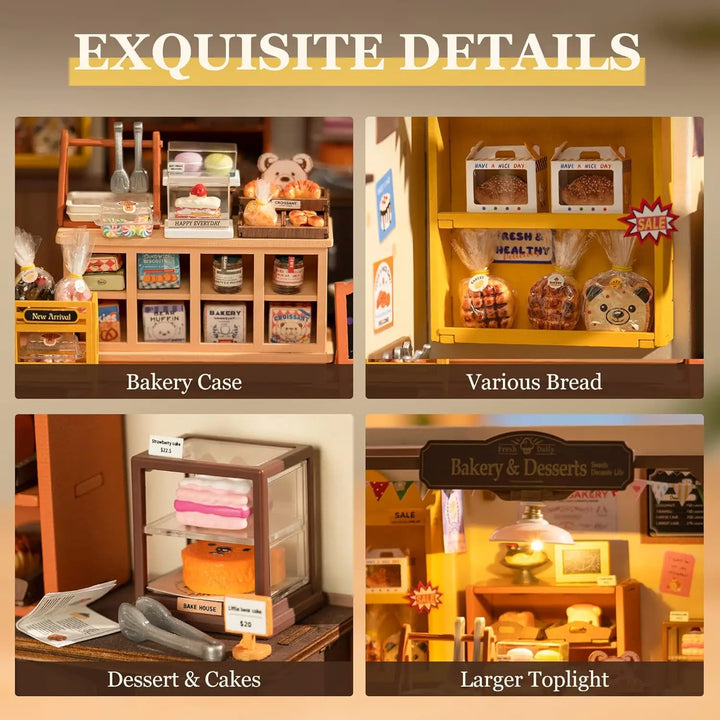 DIY miniature baking house kit for kids & teens, complete with tools, materials, and LED for a charming craft.