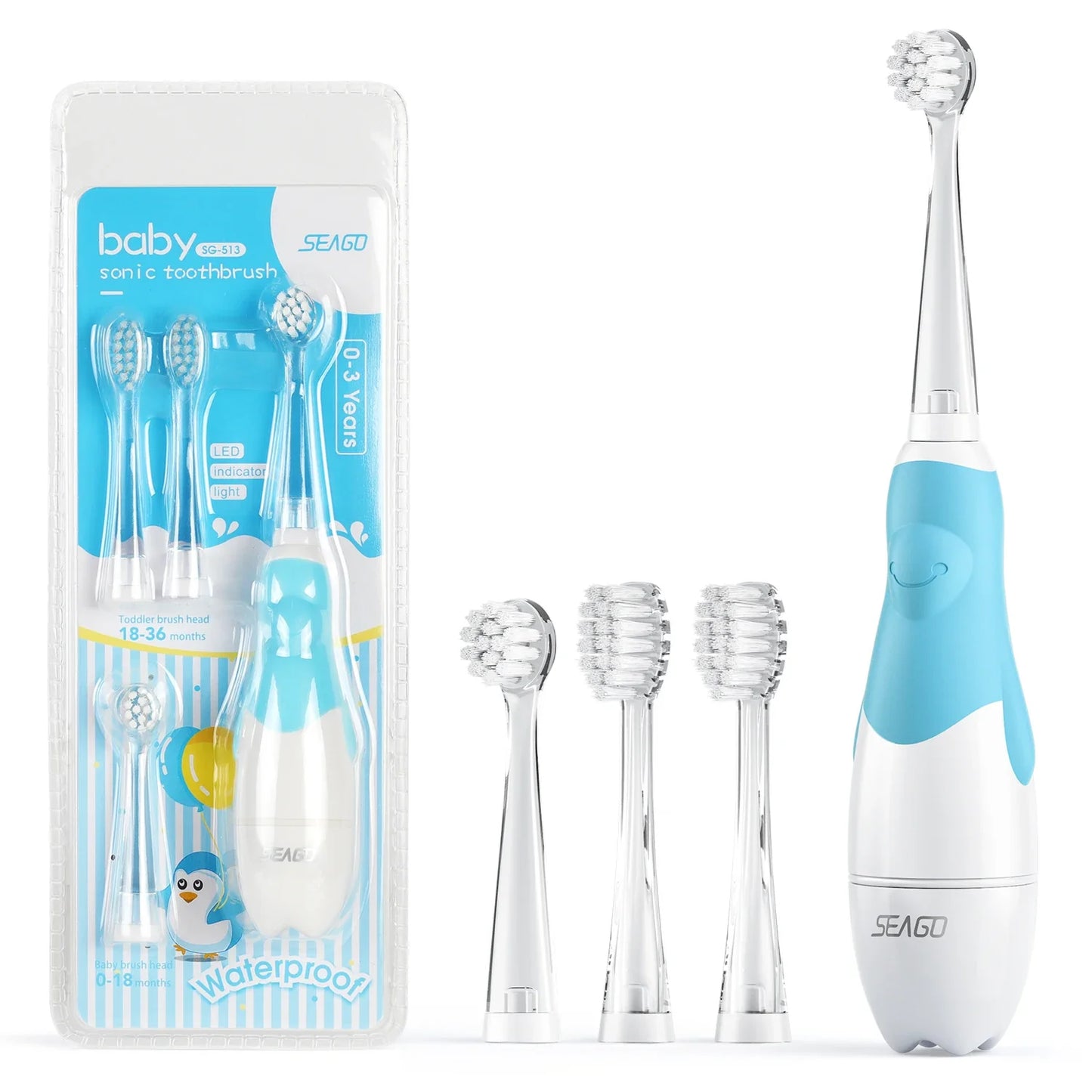 Smart timer electric toothbrush designed for children, featuring soft silicone bristles for baby teeth.