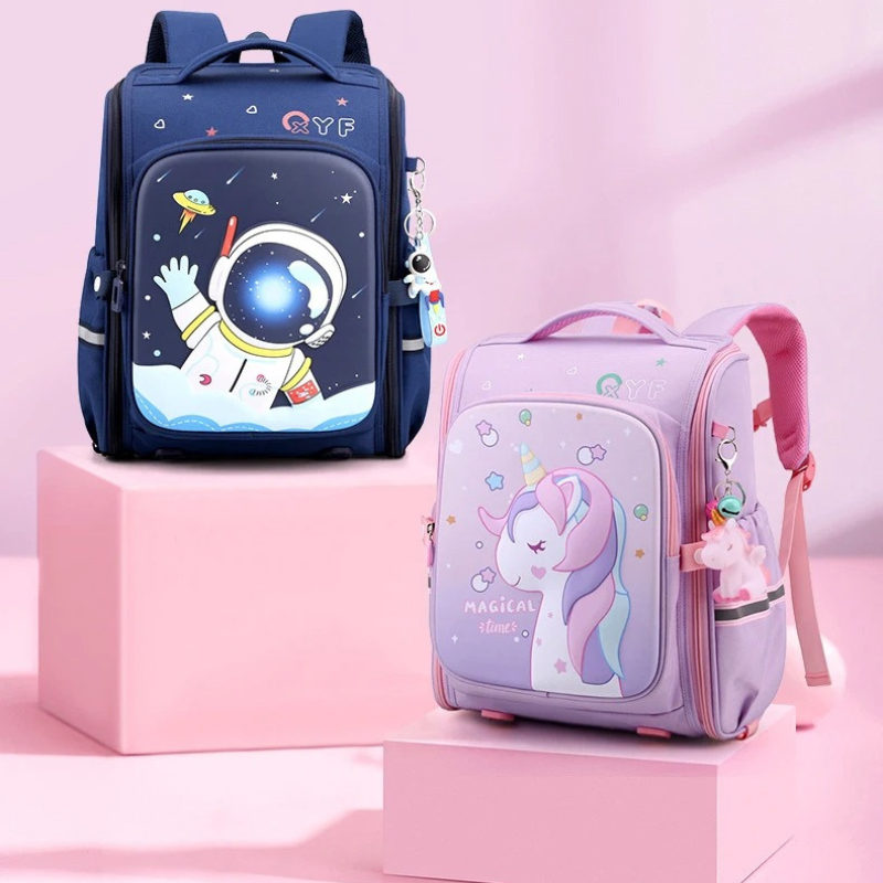 Children's ergonomic 3D school backpack with colorful animal design, perfect for school supplies