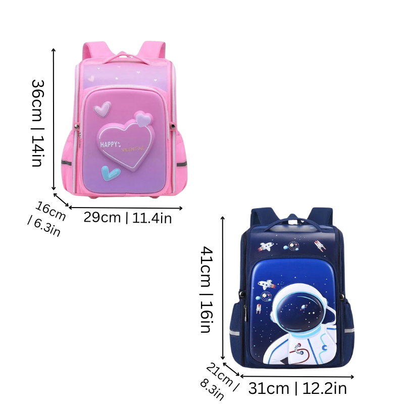 Lightweight waterproof 3D children's backpack, ergonomic and durable for daily school use