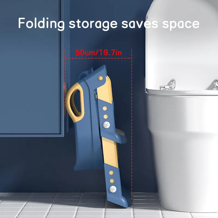 Portable children's foldable toilet stool, making potty training easy and safe for toddlers in any bathroom.