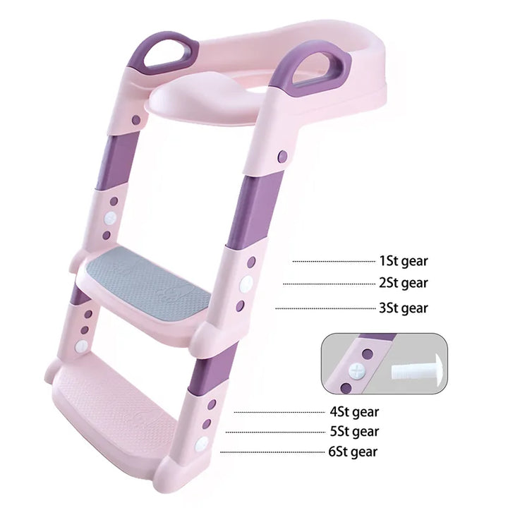 Toddler potty training stool, a children's foldable step for toilet independence and safe bathroom use.