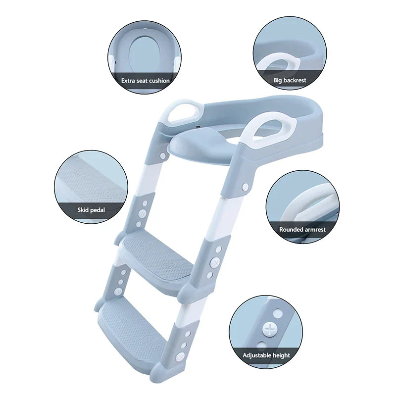 Safe foldable children's toilet stool, an essential potty training aid for toddlers' bathroom independence.