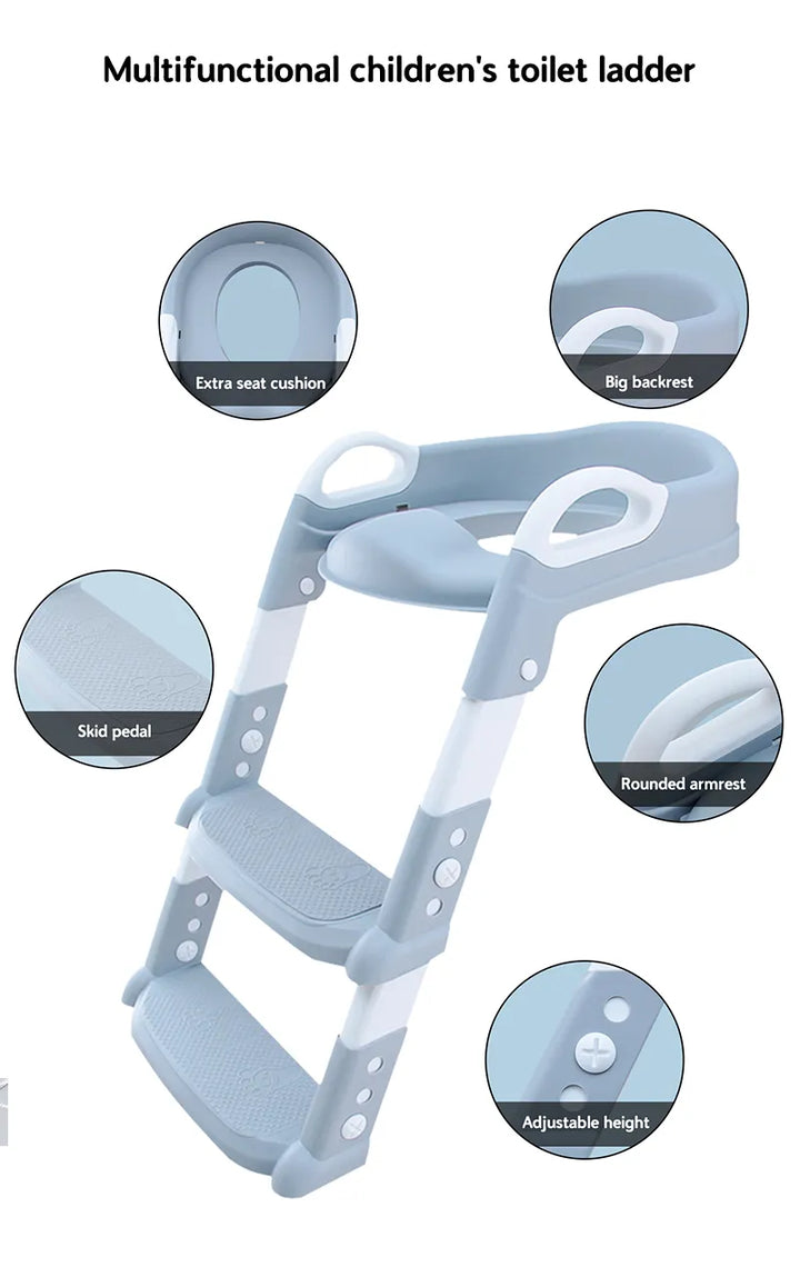 Foldable step stool for children's potty training, provides safe and easy access to the toilet for toddlers.