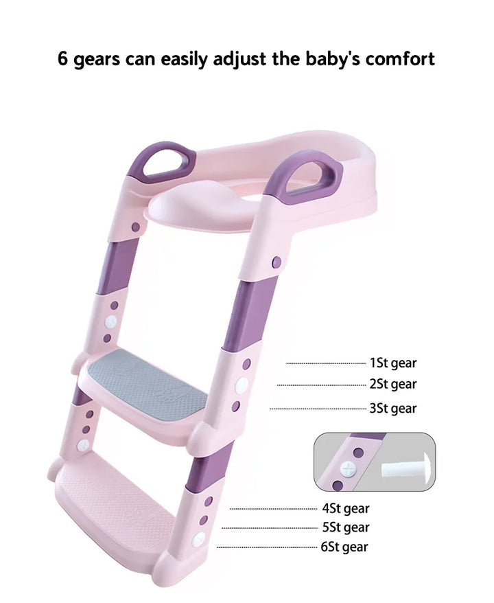 Children's foldable potty training step stool, a portable and safe aid for toddler toilet independence.