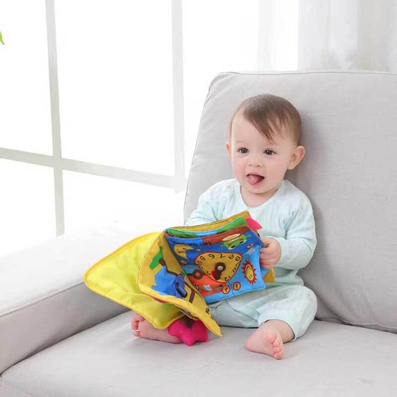 Toddler sensory cloth book, featuring crinkly pages and vibrant colors for infant development