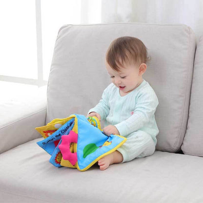 Baby's tearproof fabric activity book, designed for durability and early learning fun
