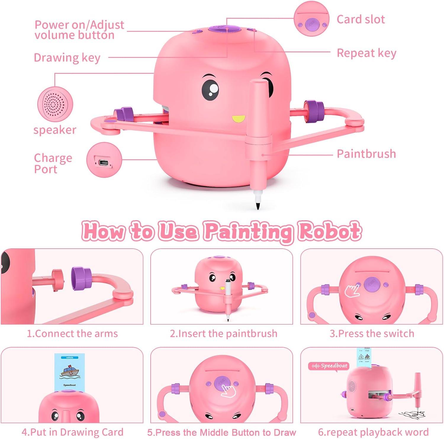 Kids' drawing robot with smart technology, making art and learning fun.