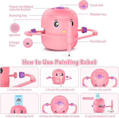Kids' drawing robot with smart technology, making art and learning fun.