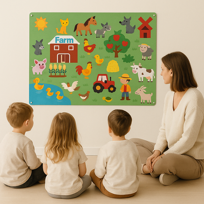 Set of soft felt animal figures for an interactive felt board, a creative educational toy for kids