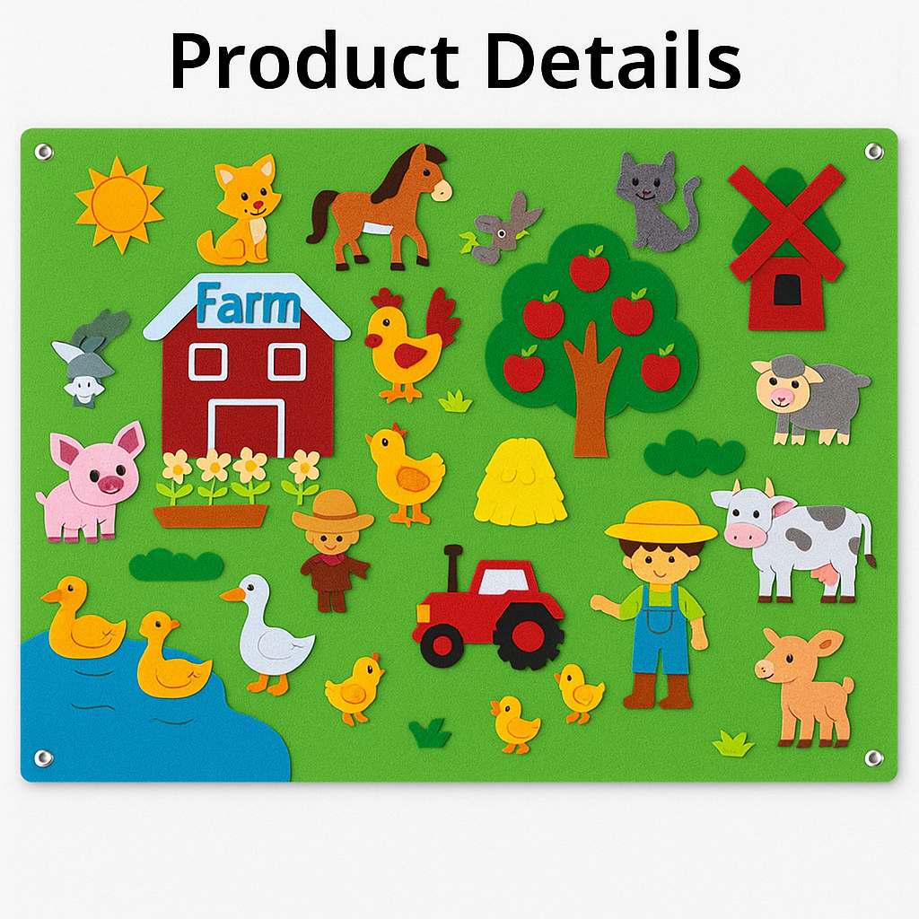 Children's educational felt board with jungle animal characters, promoting early learning and play