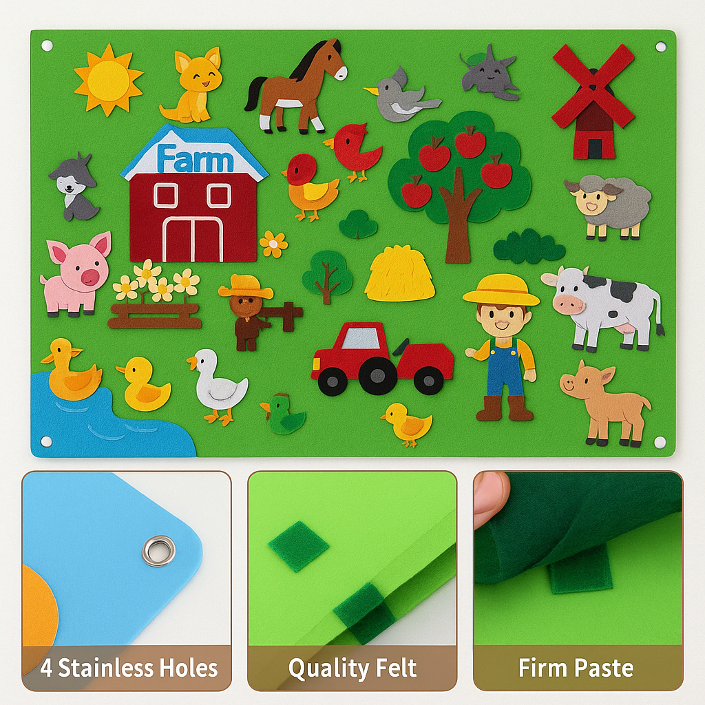 Brightly colored felt board and character set, an engaging interactive toy for young learners