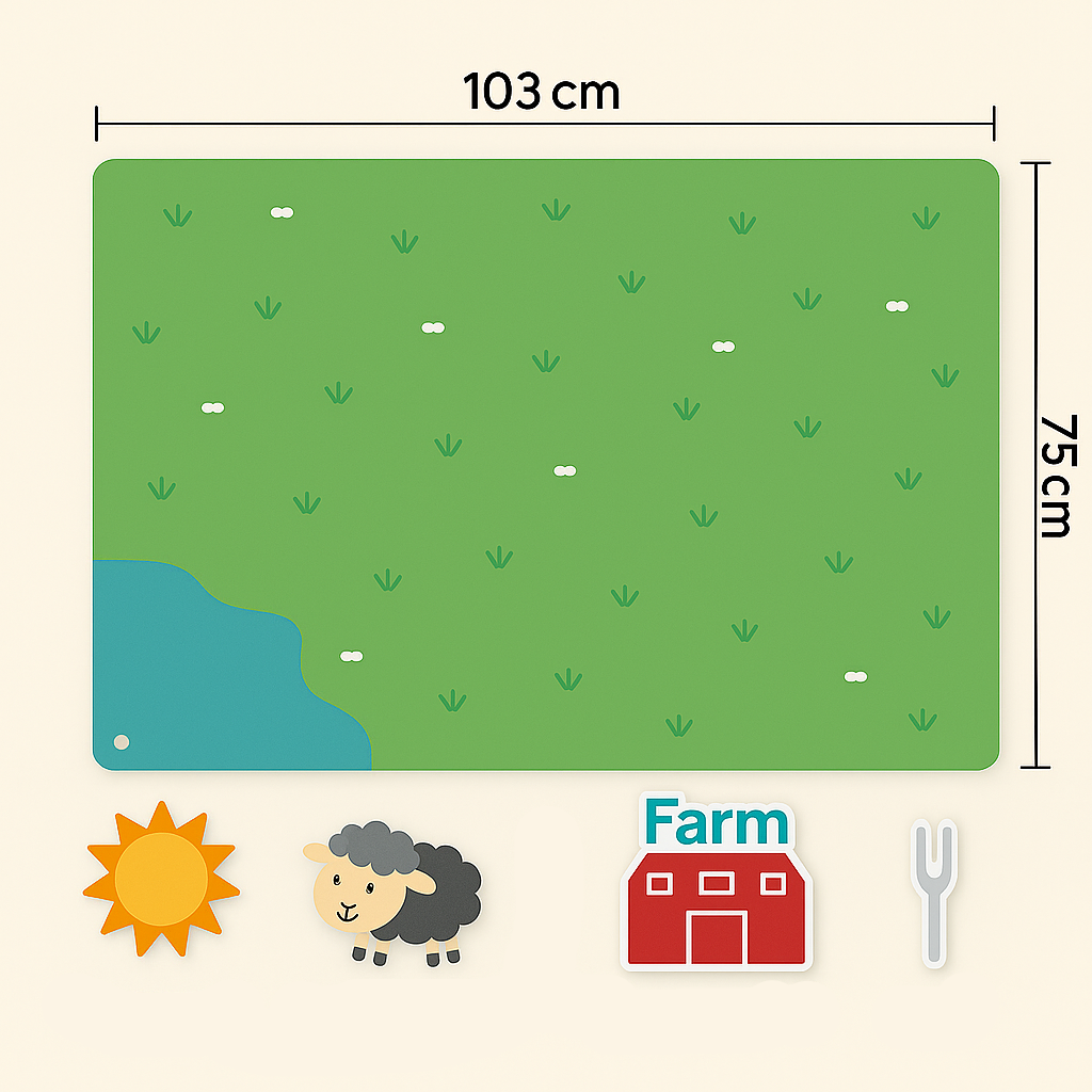 Felt board with geometric shapes and animal figures, an educational activity for preschool children