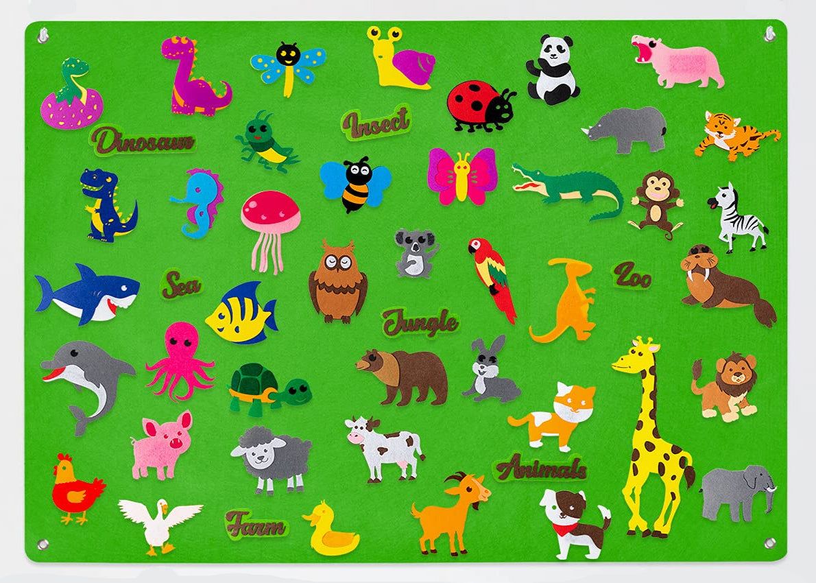 Educational toy: felt board play set with diverse animal figures, enhances cognitive skills in children