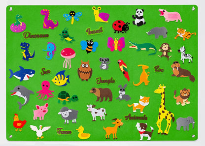 Educational toy: felt board play set with diverse animal figures, enhances cognitive skills in children