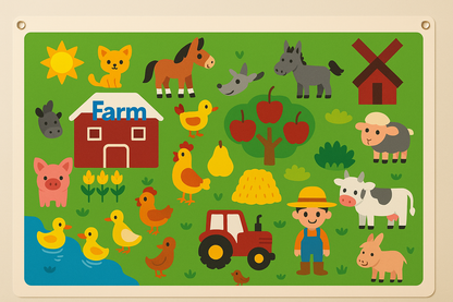 Child's hands placing a felt dinosaur toy onto an interactive learning felt board during play