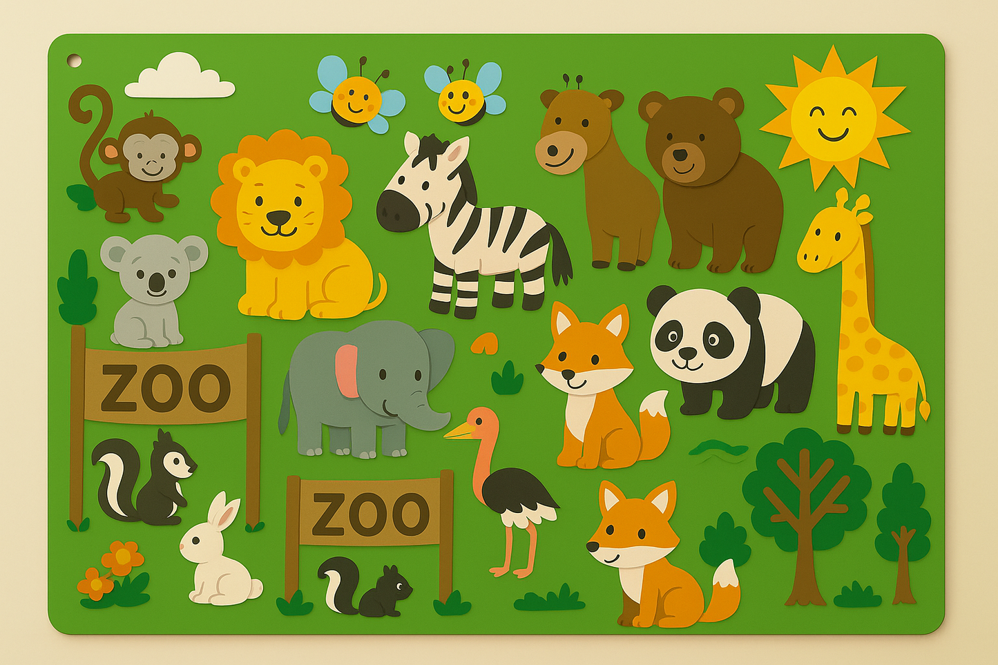 Felt board activity for children, showcasing cute animal figures perfect for an educational learning game
