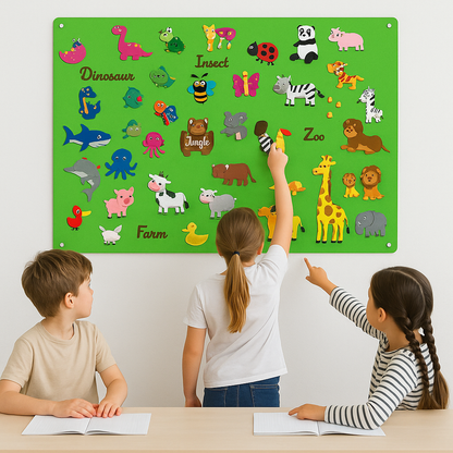 Felt board preschool toy with a collection of animal figures, fostering creative and educational play