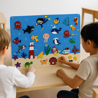 Educational felt board activity for children featuring woodland animal characters, great for learning