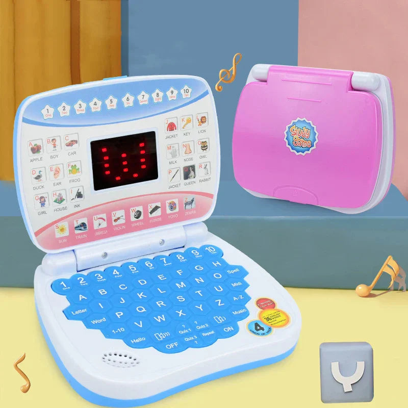 Children's interactive learning laptop toy with colorful animal buttons for early education