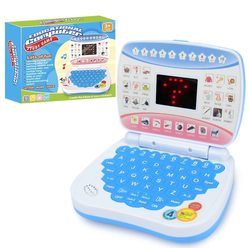 Child actively engaged with an educational laptop, promoting interactive learning and development