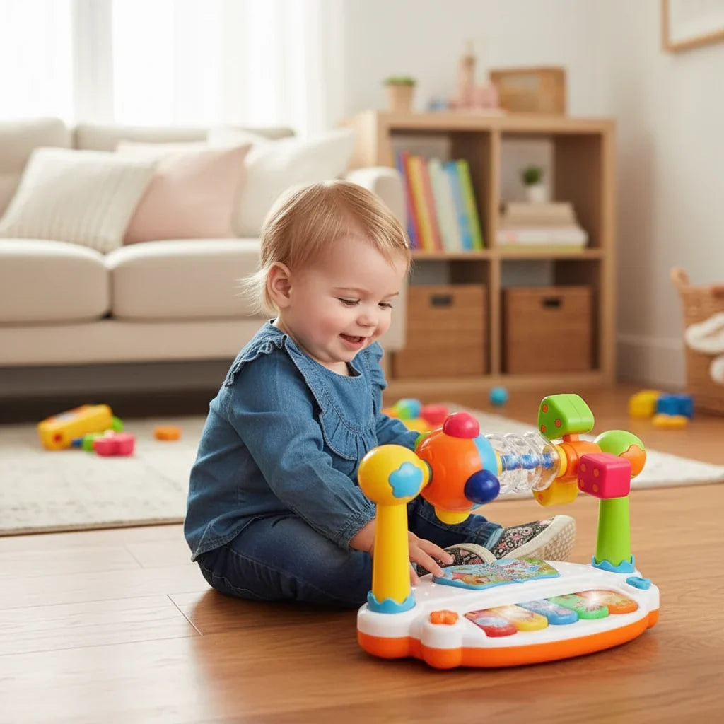 Music learning toy for preschoolers, interactive rotational piano for tiny hands