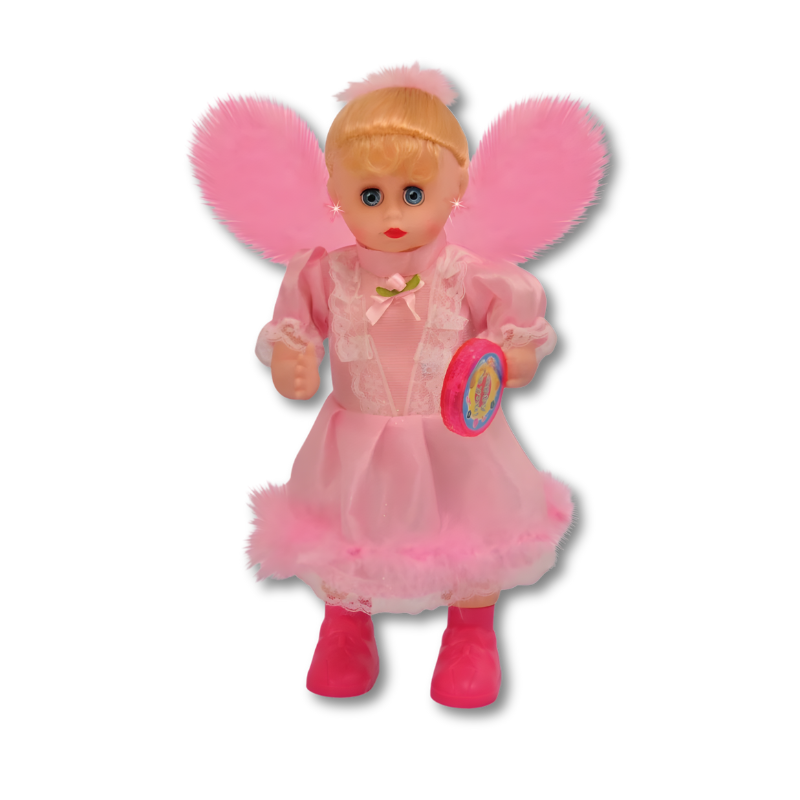Close-up of a childrens toy, a glowing fairy doll with intricate wings, encouraging imaginative play
