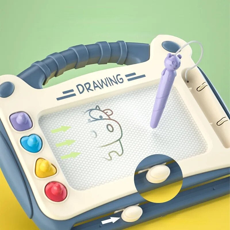 Educational magnetic drawing board for kids, promoting creativity, with colorful stylus and magnetic shapes