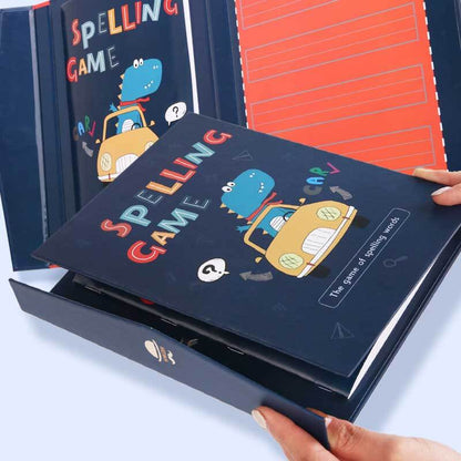 Kids playing with magnetic letters on a wooden educational toy for spelling practice