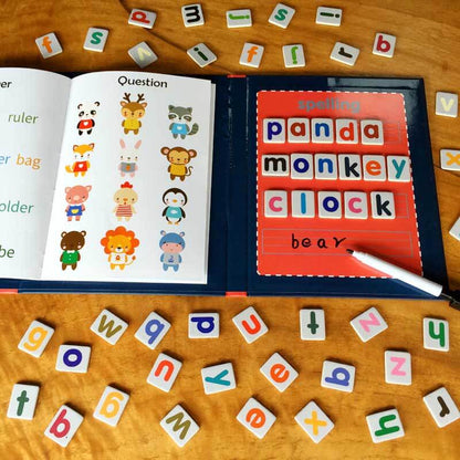 Educational magnetic letter board for kids, promoting early literacy and word building