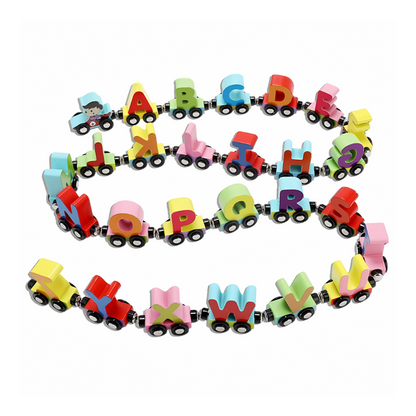 Preschool kids activity: Magnetic wooden learning train set featuring alphabet and number blocks