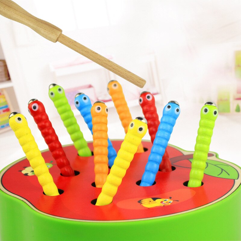 Kids magnetic worm game, colorful preschool learning activity for cognitive development