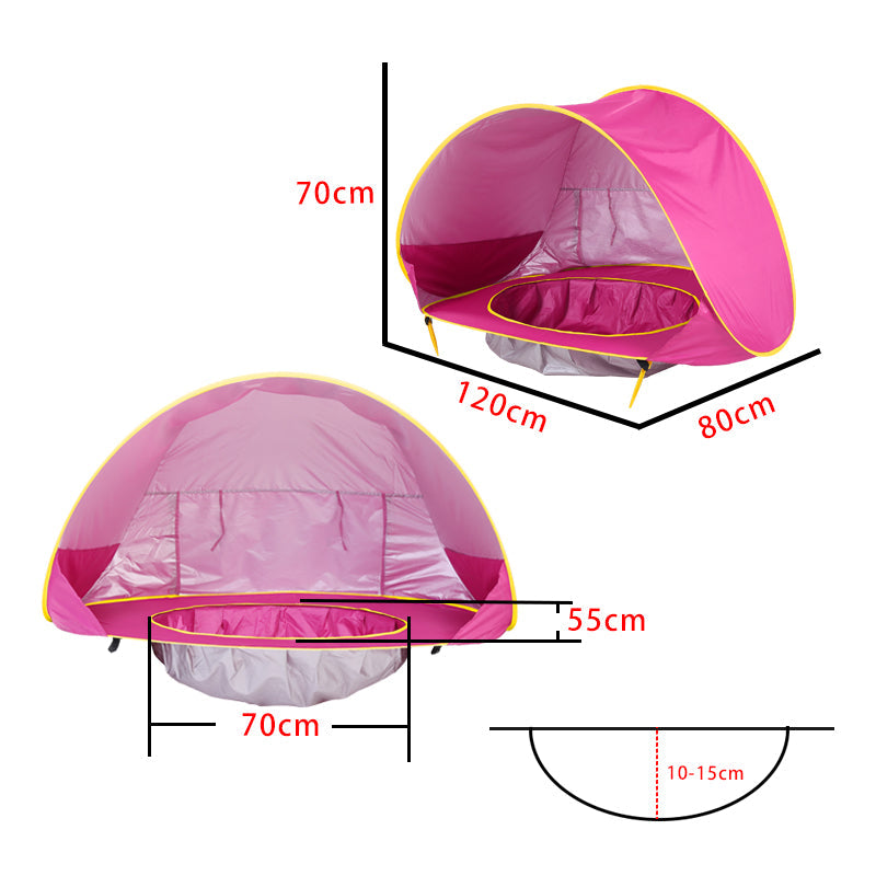 Toddler gear: pop-up beach tent with integrated pool, providing UV shade and portable water fun for children