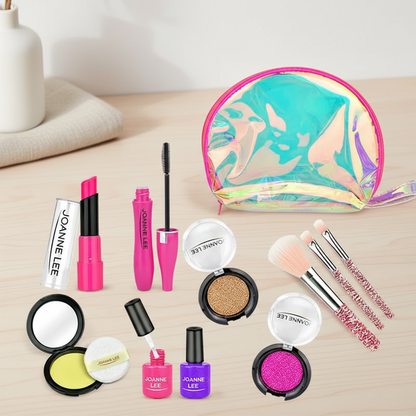 Kids' pretend play beauty kit with colorful, non-toxic components for safe play.