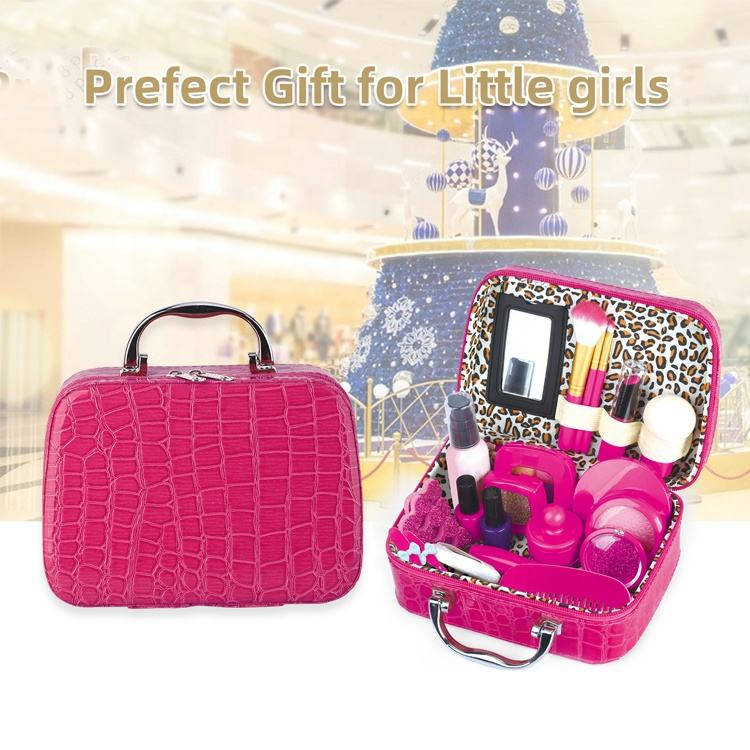 Girls' role play cosmetic set for kids, featuring pretend lipstick, blush, and nail polish.