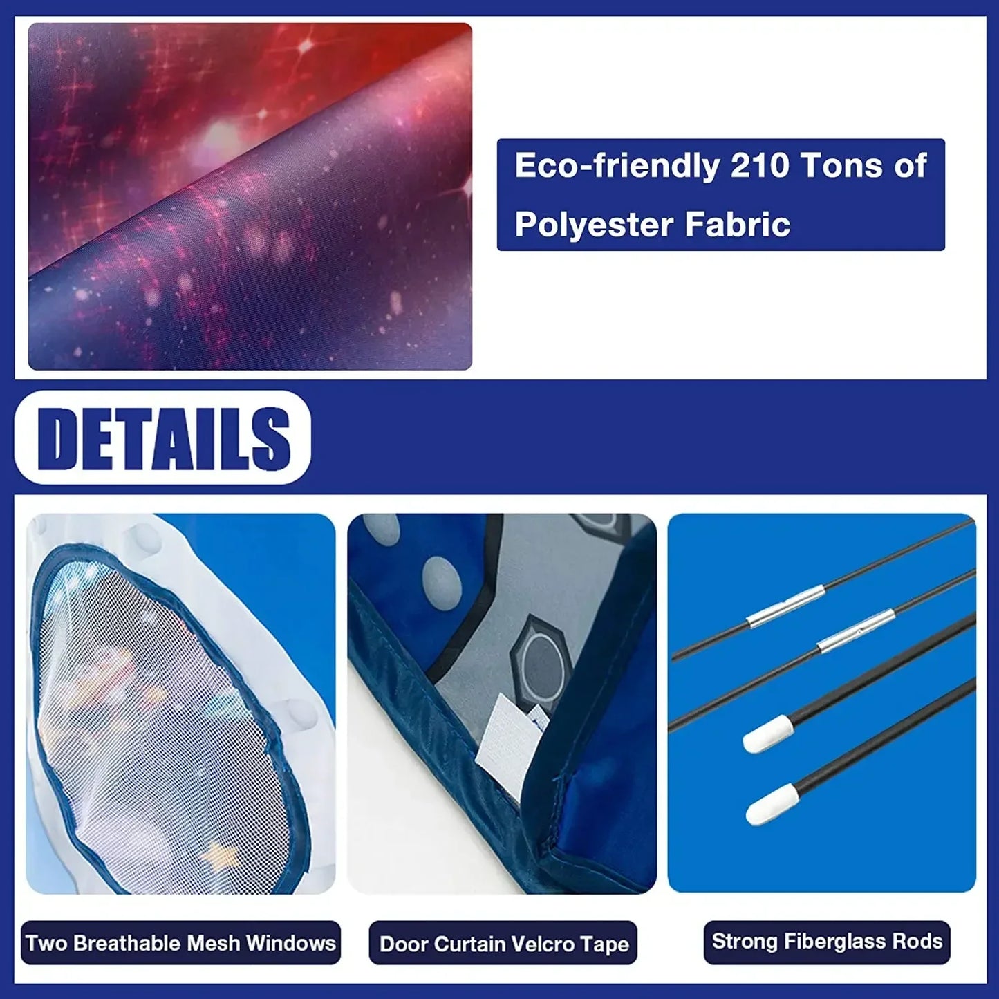 Vibrant blue rocket ship play tent for children, durable outdoor toy for backyard fun and space exploration