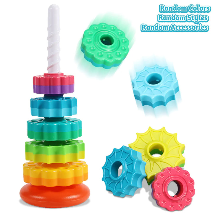 Preschool rainbow stacking game, develops fine motor skills. Colorful learning toy & kids gift.