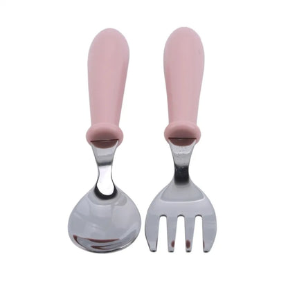 Mealtime solutions: durable stainless steel spoon & fork for kids' feeding