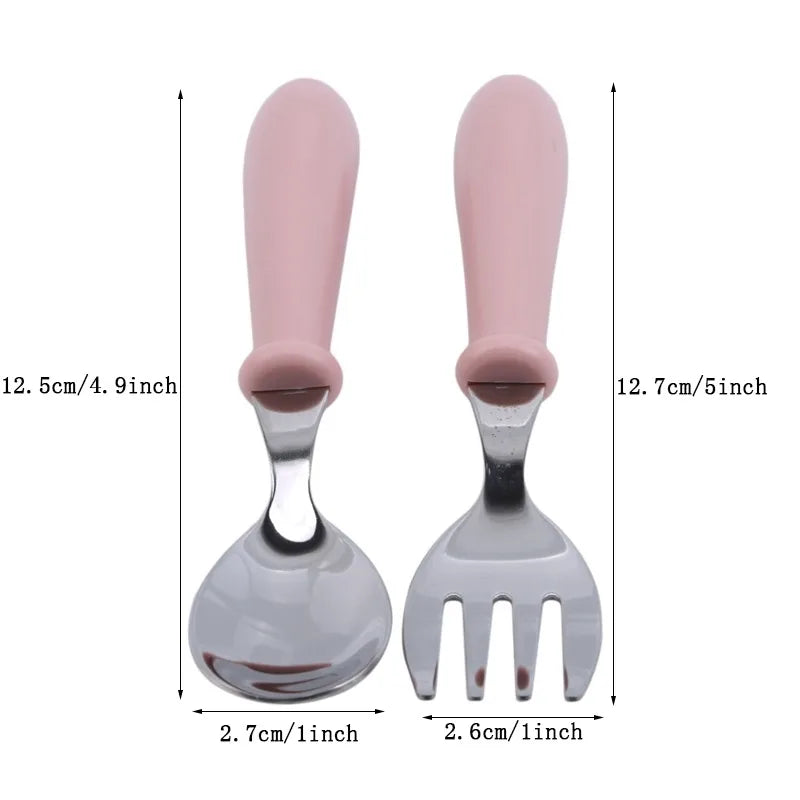 Ergonomic handle design on children's safe stainless steel cutlery set