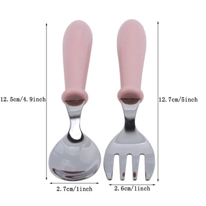 Ergonomic handle design on children's safe stainless steel cutlery set