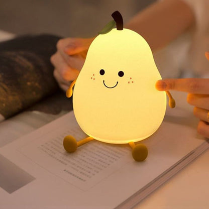 Children's silicone pear night light, soft dimmable LED, rechargeable, perfect for nursery & kids' room decor