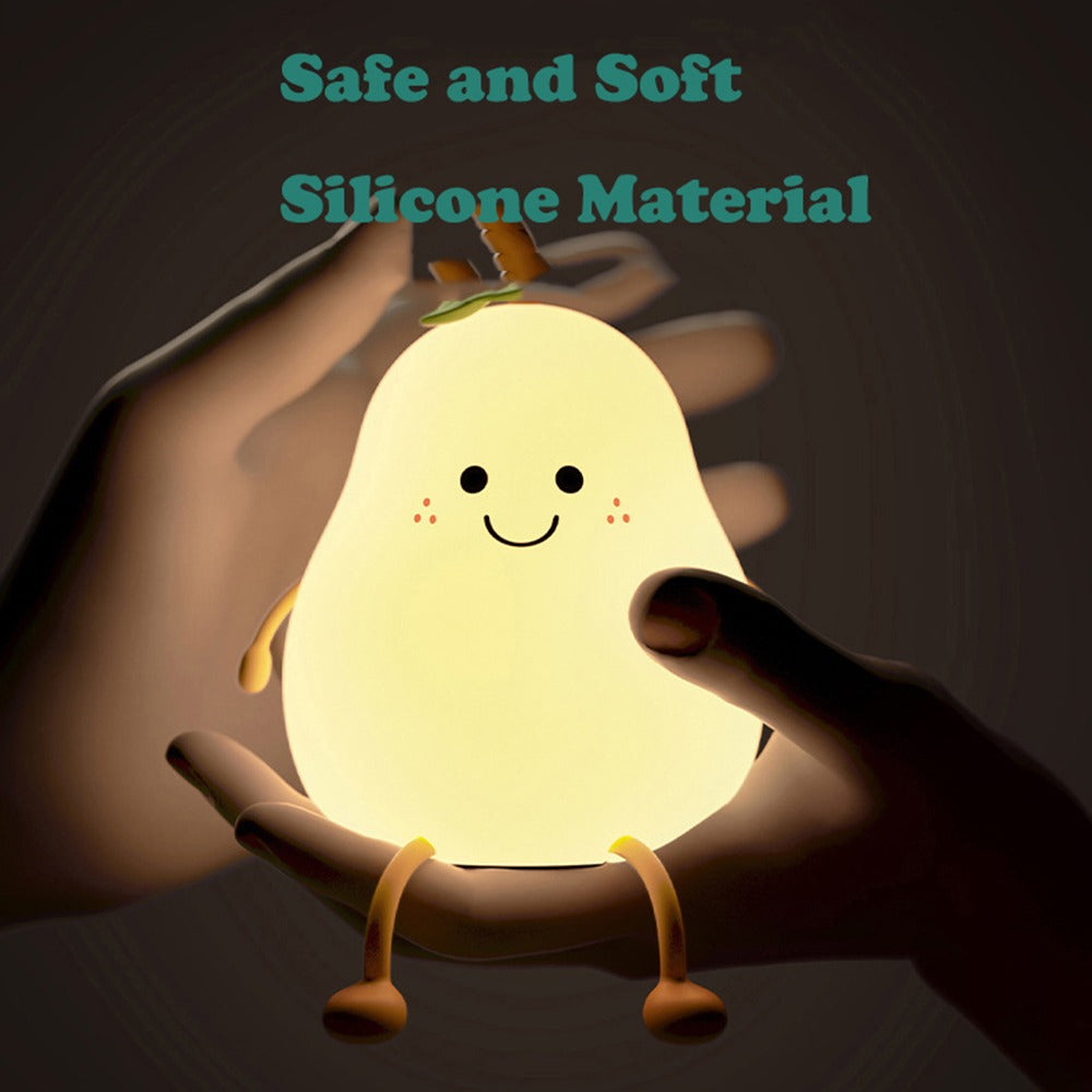 Rechargeable silicone pear night light, gentle glow for nursery, perfect kids' lamp and room decor