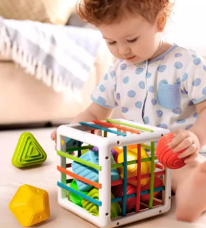 Children's Sort and Learn Activity Cube with multiple educational sides for toddler skill development.