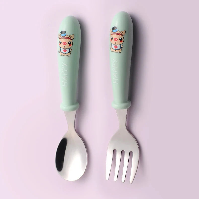Kids cutlery set, stainless steel fork and spoon, durable and safe for preschool eating